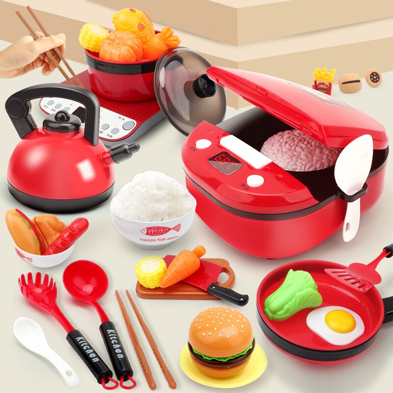 Children's Play House Kitchen Toy Simulation Kitchenware Set Baby Cooking Rice Cooker Cutting Fruit and Vegetable Toy for girls