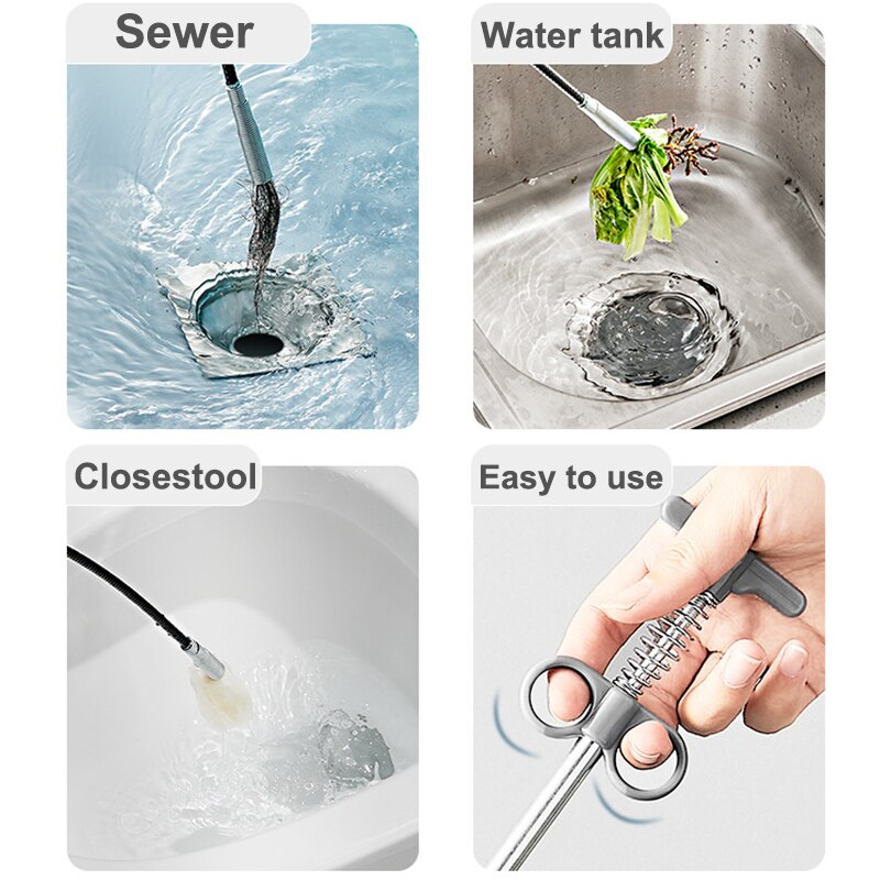 Sewer Pipe Unblocker Serpentine Spring Pipe Dredging Tool Kitchen Sink Bathroom Sewer Cleaning Tool 160cm Kitchen Accessories