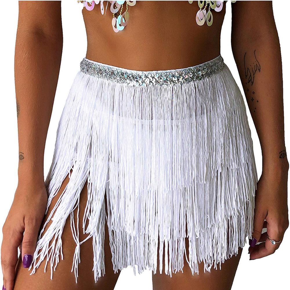 Women Skirt Sequin Belly Costume Tassel Wrap Skirt Club Mini Skirt D60