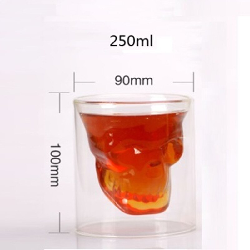 Creatieve Dubbel Glas Kristallen Schedel Beker Imprison Pirate Cup Transparante Water Glas Wijn Glas Sap Cup: 250ml