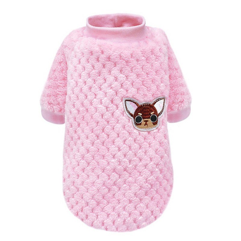 Cozy Soft Plush Pet Dog Sweater Clothes Pajamas Round Neck Cat Kitten Jumper Coat Embroidery Coral Fleece Puppy Sweater Coat: Pink / S