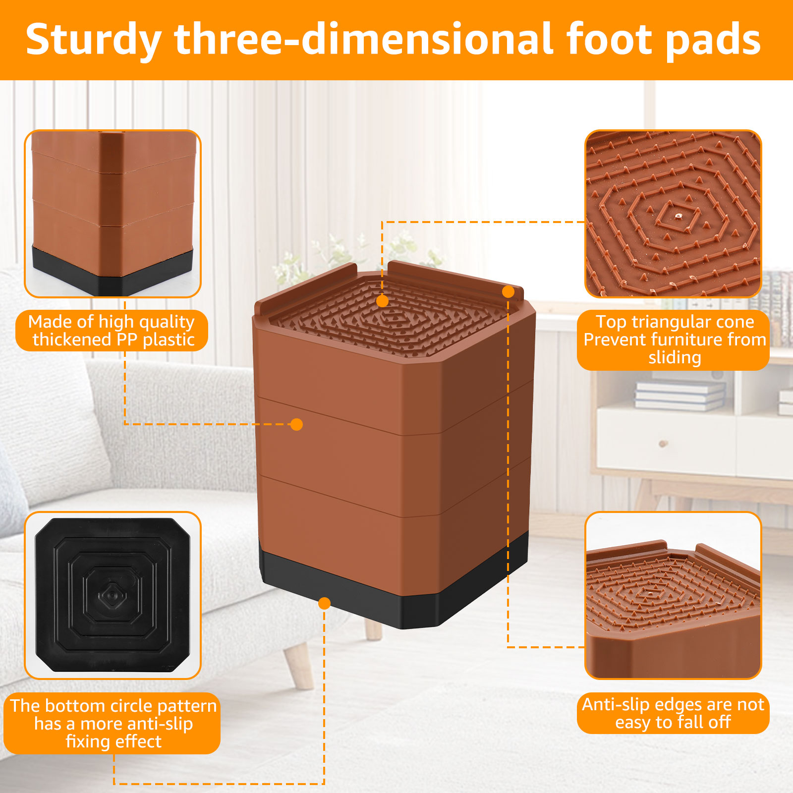 4 Inch Bed Risers 3-Layer Heavy-Duty Table Leg Extenders Detachable Adjustable Furniture Risers Square Heightening Foot Pad Feet