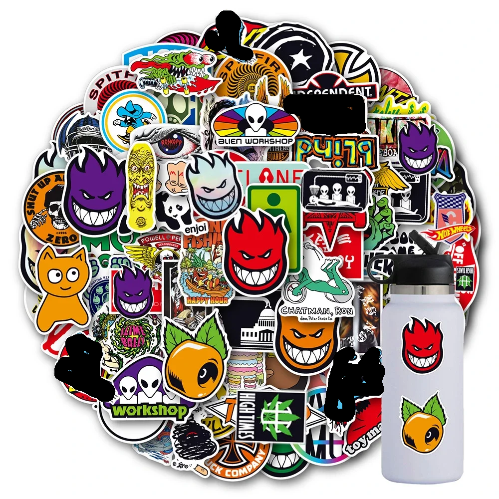100PCS Cool Brand Logo Stickers Aesthetic Skateboard Laptop Motorcycle Phone Car Graffiti Sticker Decal