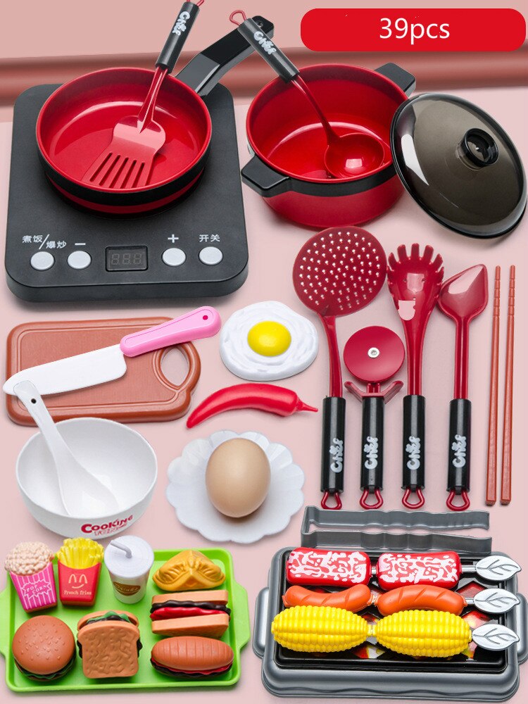 Cucina per bambini Set Da Cucina Giocattoli di Grandi Dimensioni Bambola di Simulazione Cibo Pentolame E Utensili Per Cucinare Pentola Padella di Cottura Utensili della Casa del Gioco Giocattoli per le Ragazze: 39pcs B