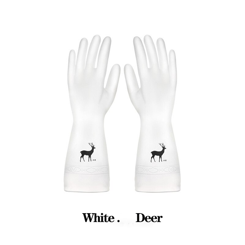 Haushalts Handschuhe Gummi Wasserdicht Geschirr Handschuhe Dicke Warme Arbeit Handschuhe Dauerhaft Öl-nachweisen Schlecht Küche Reinigung Werkzeuge: Weiß Hirsch