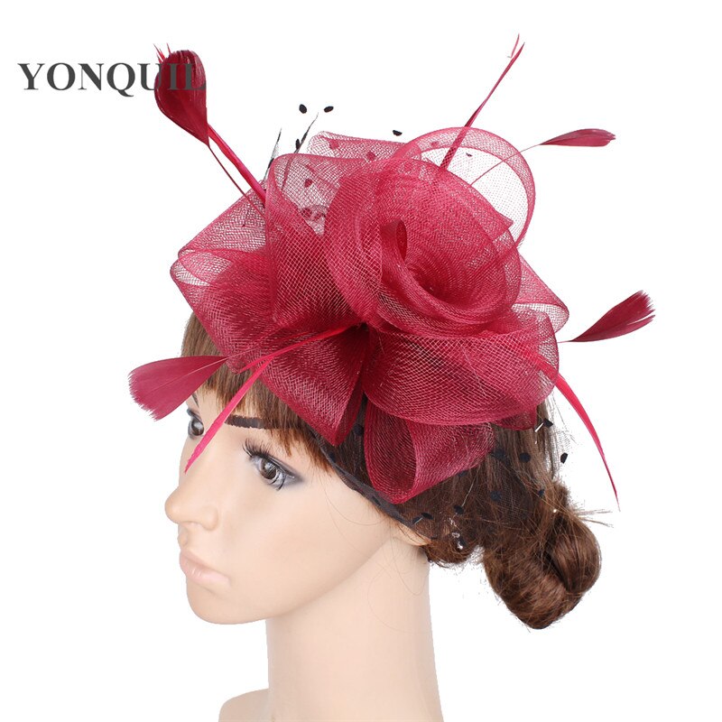 Women Headpiece Multiple Color Crinoline Material Fascinator Headwear Colorful Mesh Show Headpiece Cocktail Hat MYQ039: marron