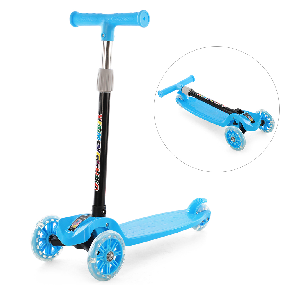 Børn 3 hjul scooter foldbar justerbar højde by scooter til drenge piger i alderen 2-12 børn scooter 3 hjul sikker sammenfoldelig: Blå