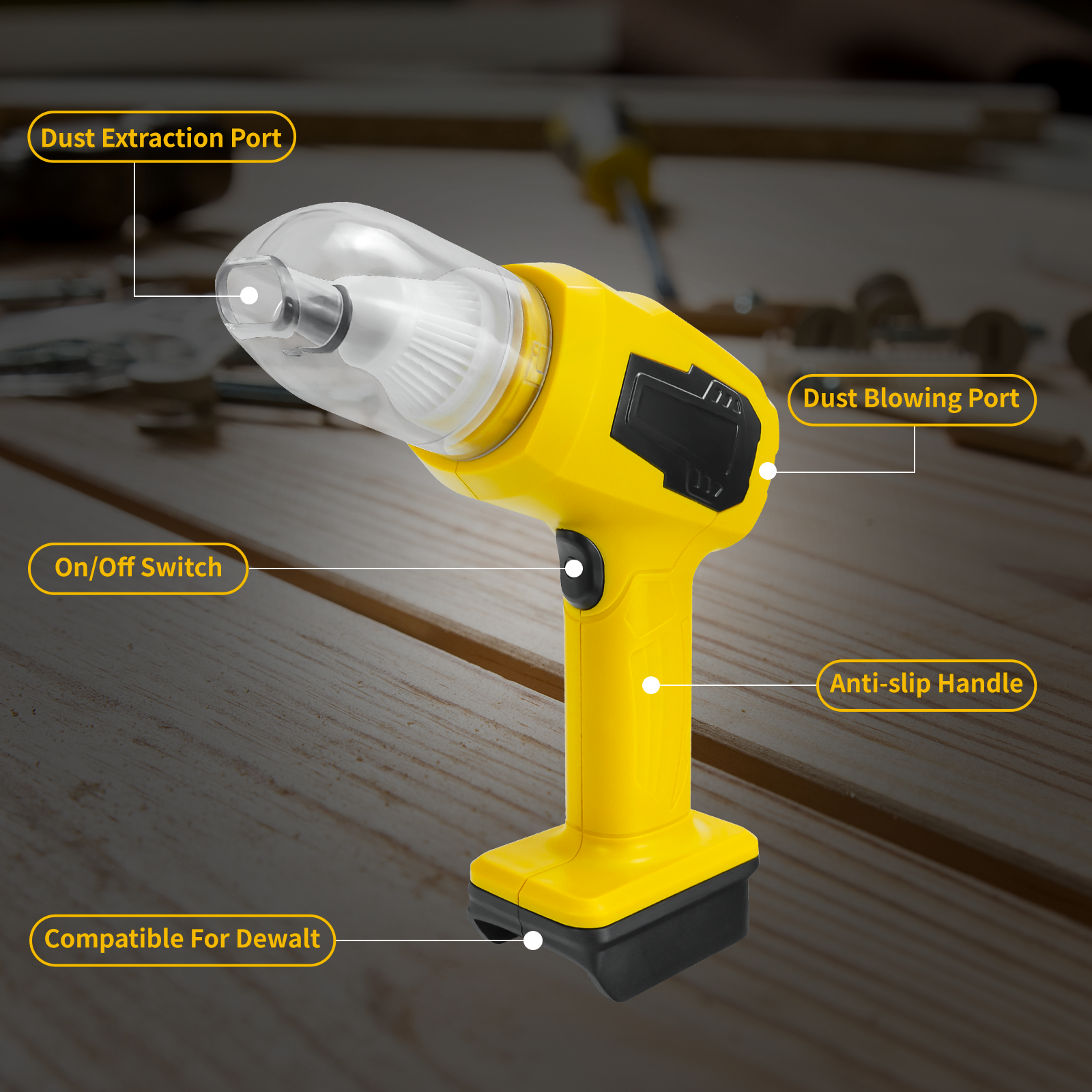 Aspirateur de voiture à main 2 en 1, Machine de collecte de poussière sans fil 10kPa et souffleur d'air pour batterie Dewalt 20V (sans batterie)