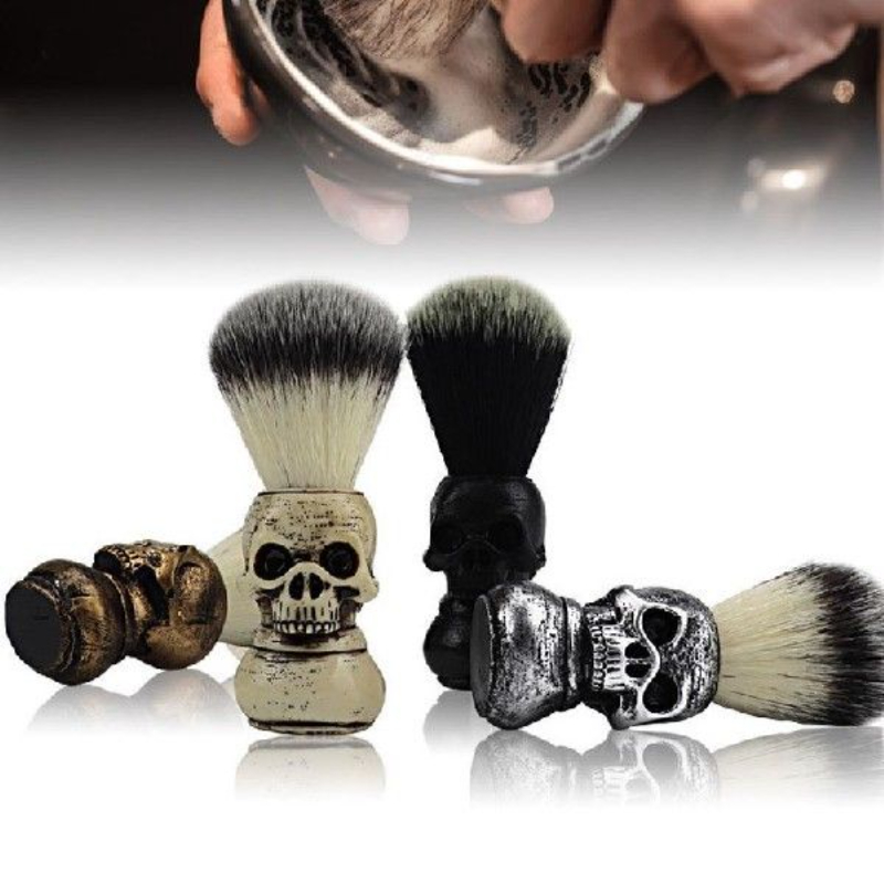 Cepillo de barba de calavera para peluquero, cuidado de la barba, limpieza, cepillo de afeitar para hombres, cerdas de jabalí suaves, cepillo de afeitar para bigote, accesorios de barbería