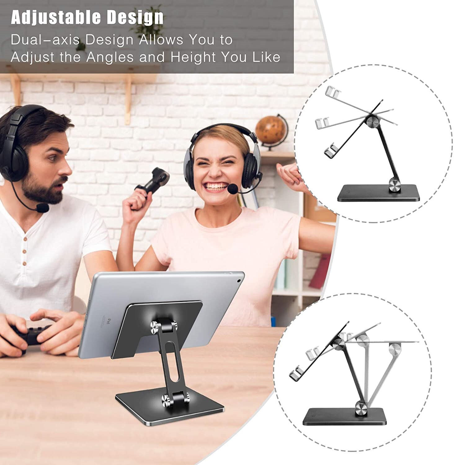 Foldable Aluminum Tablet Stand,Dual Height and Angle Adjustable Bracket for 4"-15.6” Tablet/Ipad/Cell Phone