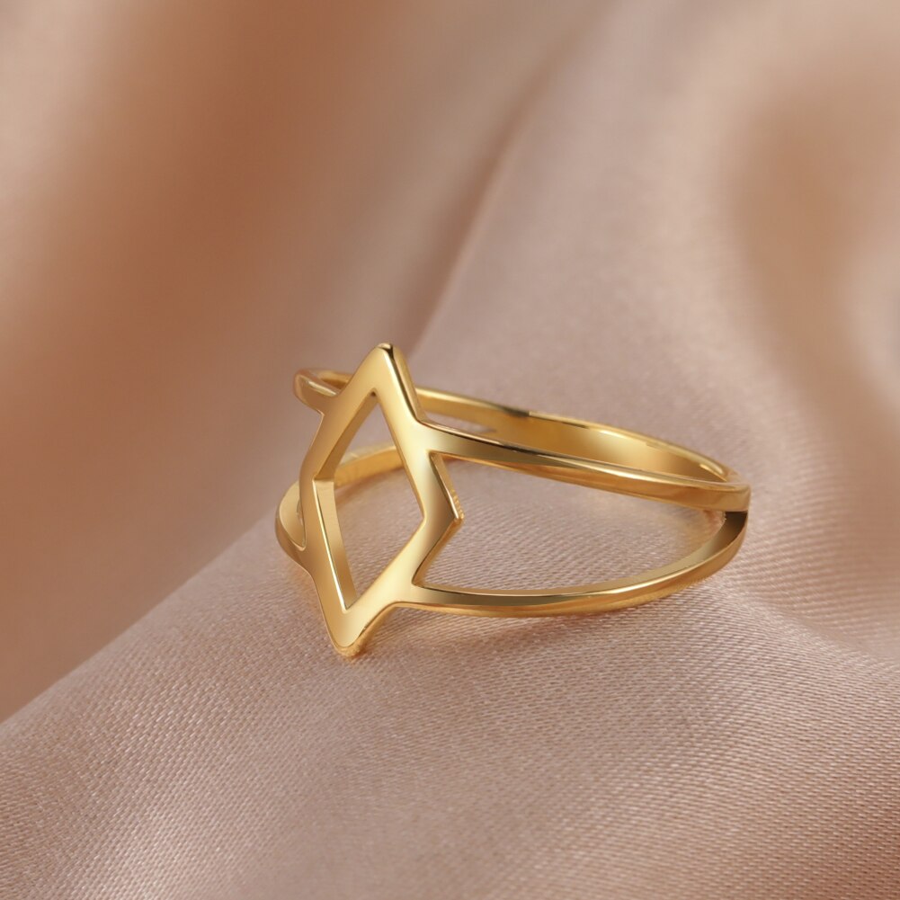 Skyrim Stainless Steel Simple Hollow Rhombic Women's Rings Wedding Party Ring 2025 Jewelry Girls