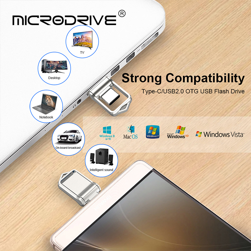 OTG Type C Pen Drive Mini Metal Usb Memory Stick 32GB usb flash card 128GB type-C Pendrive for smartphone Huawei