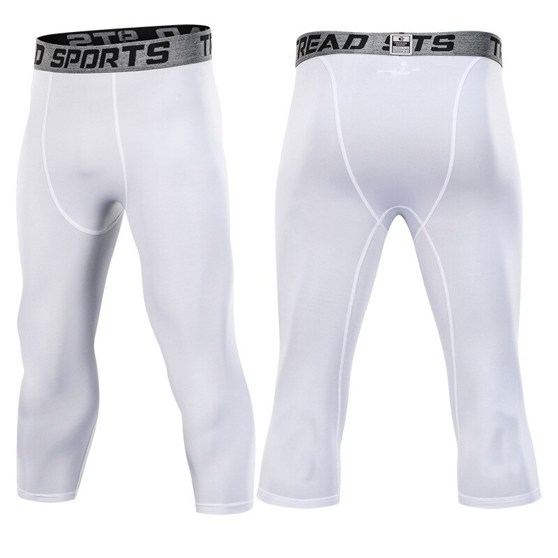 Pantalones de compresión para correr para Hombre, mallas deportivas para Fitness, pantalones de entrenamiento de gimnasia, Leggings ajustados: L / white