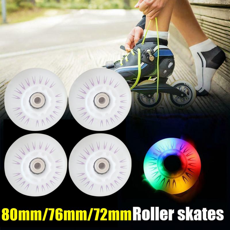 4pcs PU Colorful Safe Inline Roller High Hardness LED Light Sliding Flashing Skate Wheels For Kids Luminous Rollerblade 90A