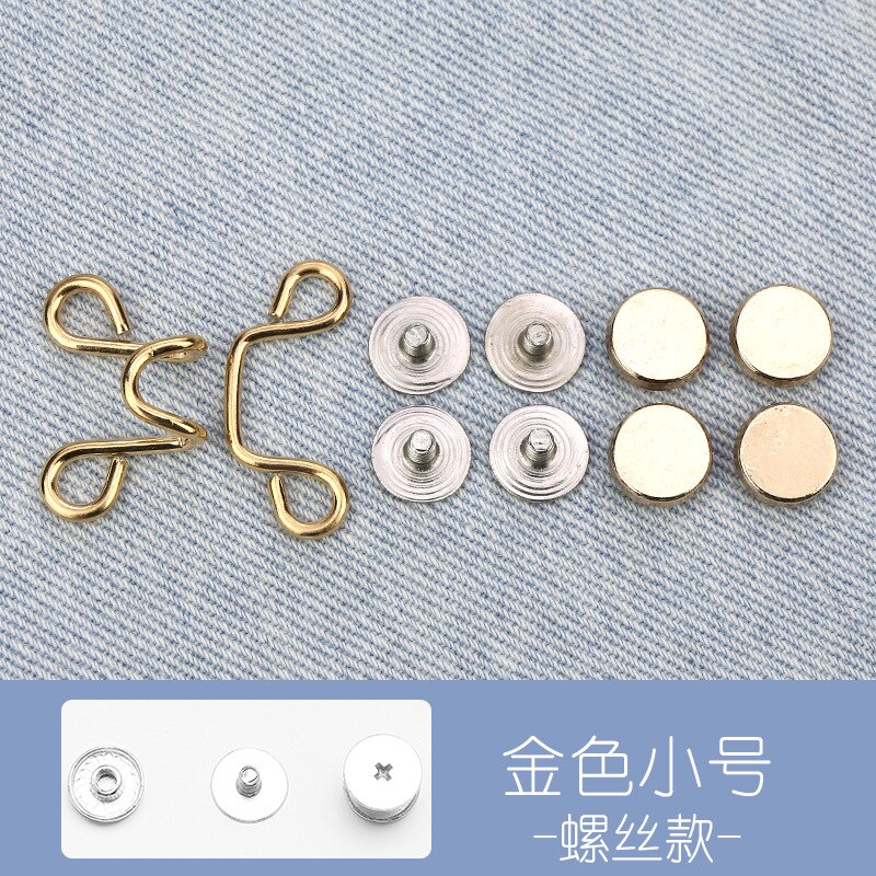 Draai Taille Artefact Pin Accessoires Nail-Gratis Broche Jeans Jas Broek Taille Aanpassing Pin Afneembare Universele Vaste Knop: screw gold-S