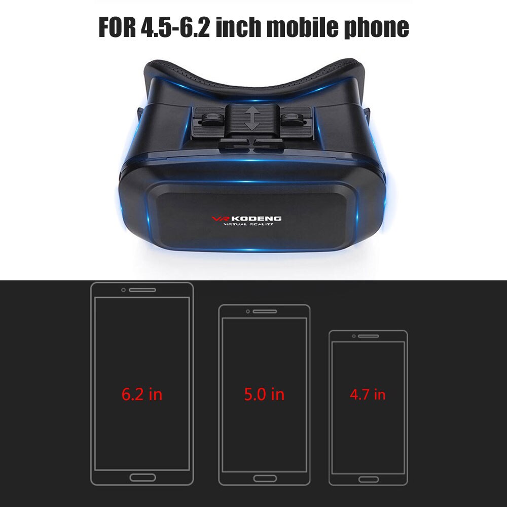 VR Headset Glasses Focus Adjustment KODENG Multifunctional 3D VR Glasses Mobile Phone 4.5~6inch Smartphone Head-Mounted Movies