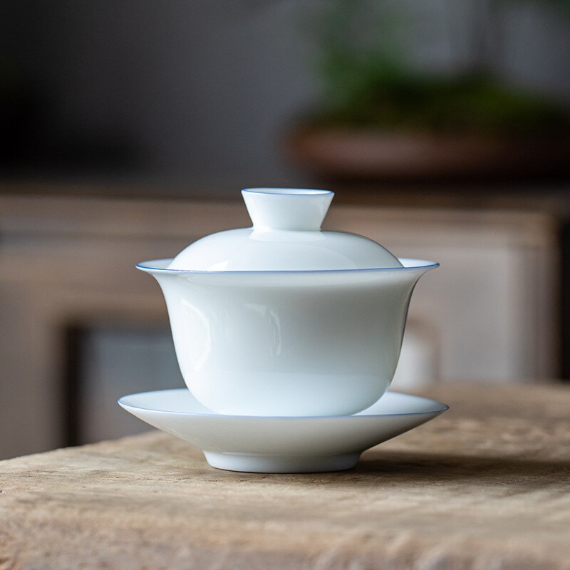 Eggshell Porcelain Handmade Ceramic Venti Tea Sancai Bowl Kung Fu Tea Bowls Sopera De Ceramica Gaiwan Coarse Pottery Tea Set: Cover bowl F