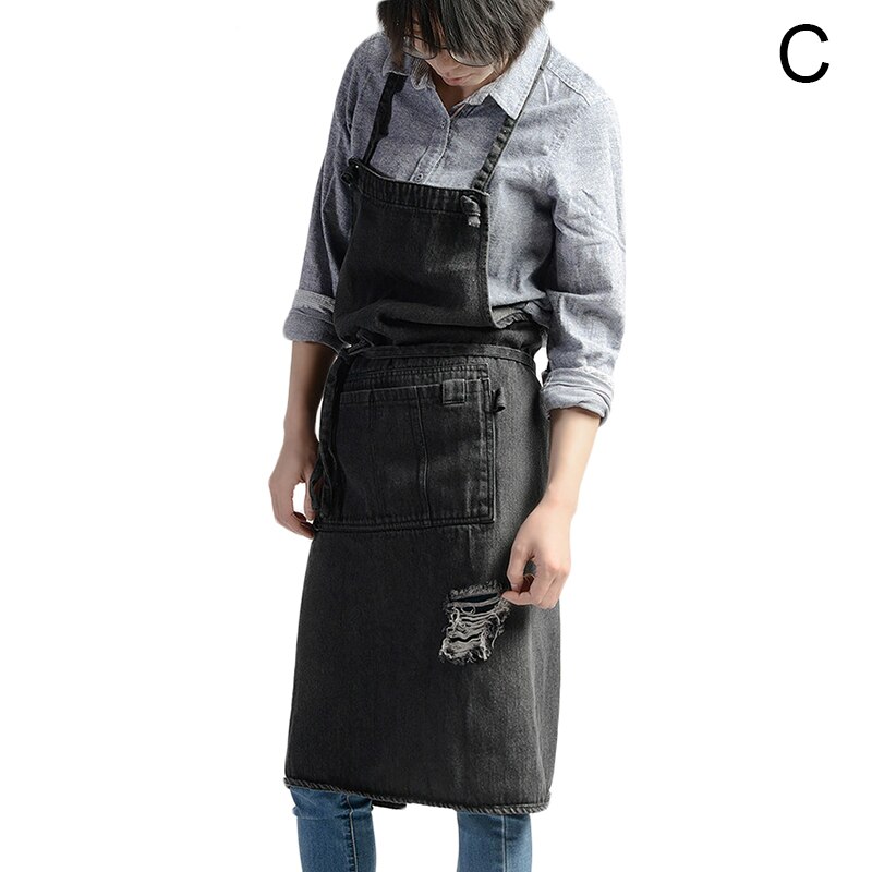 Denim Hanging-neck Apron Sleeveless Apron Dust-proof Overall for Chef Kitchen with Pockets Unisex TT@88: c