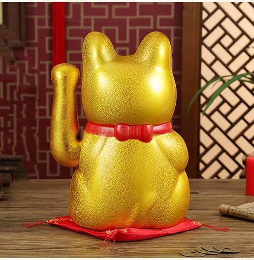 Cute 7inch Gold Ceramic Lucky Cat Figurines Feng Shui Wealth Ornaments Electric Waving Shaking Hands Home Decoration Accessories