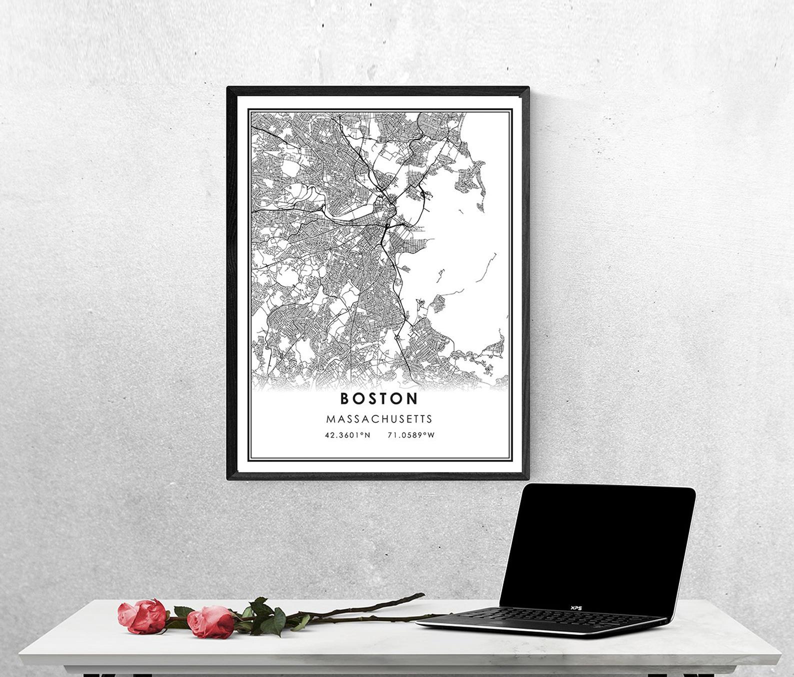 Boston map print poster canvas | Boston city map print poster canvas