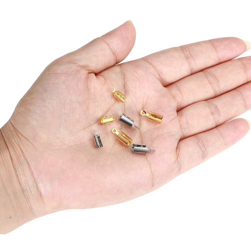 30 teile/los Edelstahl Bucht Verschlüsse Kabel Ende Kappen Leder Clip Spitze Falten crimpen Korn Anschlüsse Für DIY Schmuck Machen erkenntnisse