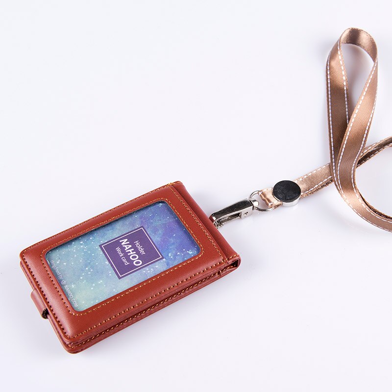 Nahoo Leather Name Badge Holders Double Transparent ID Card Holder Business Card Holder Name Tag Id Card Lanyard Retractabl: Brown