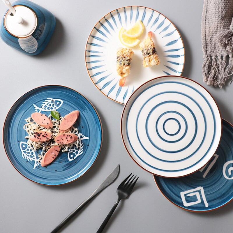 Ceramic Geometric Pattern Dinner Plates Originality Dish Kitchen Utensils Home Retro Persona Art Tableware Decor 8/10 Inch