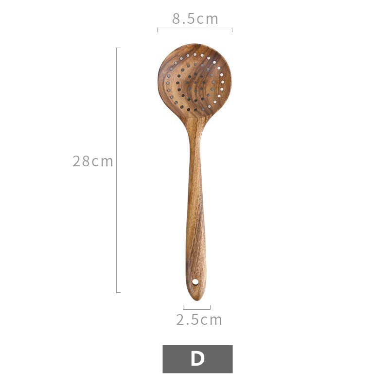Wooden Kitchen Utensils Cooking Spoon Rice Paddle Long Handled Spoon Ladle Salad Mixing Serving Spoon Cooking Tools Accessories: D