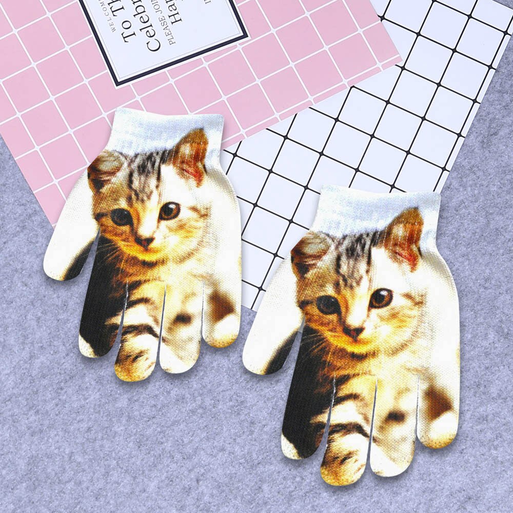 3D Haustier Hund Katze Gedruckt freundlicher Handschuhe Niedlichen Ebene Volle Finger Strick Handschuhe Winter Winddicht Warme Hand Handschuhe Handschoenen: A