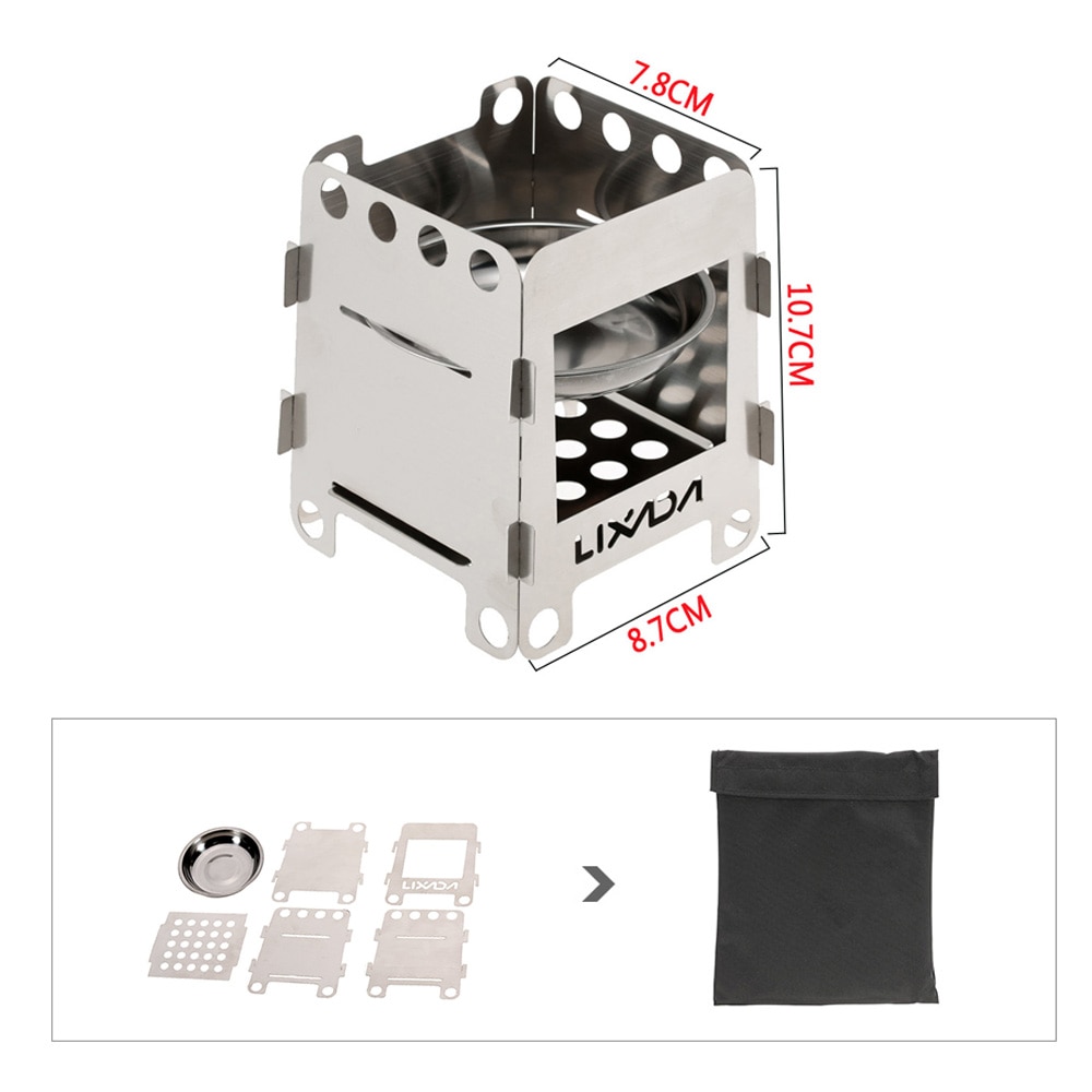 Lixada poêle à bois pliant poêle à alcool Portable pique-nique en plein air cuisinière barbecue brûleurs titane Camping poêle en acier inoxydable avec sac: Type1-1