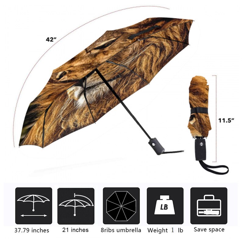 Ombrelle de pluie pour femmes | Entièrement automatique, ombrelle de soleil et de pluie pour l'extérieur, ombrelle de pluie, pour femmes, imprimé de Lion, à la