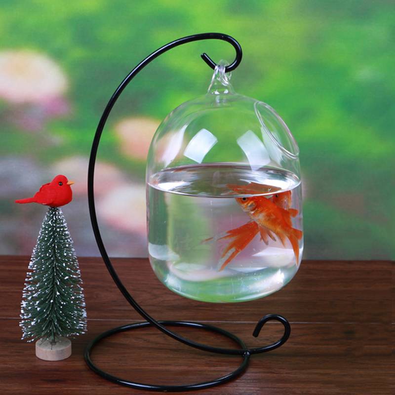 Guldfisk glas kugle hængende økosfære akvarium akvarium skål blomst plante vase bordskål til tilbehør til små kæledyrsforsyninger: Gul