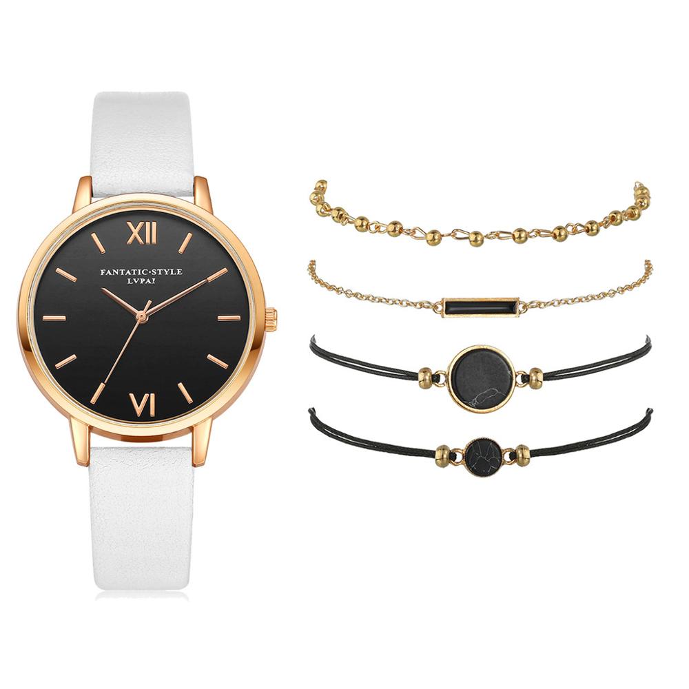 Fasihon Bracelet Watches Women Watches 4 Bracelet Set with Simple Casual Lady Quartz Wristwatch: White