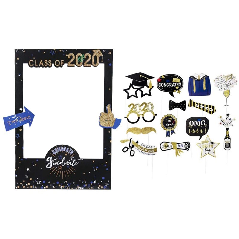 Graduation Photo Booth Props with Class of Grad Photo Booth Frame Selfie Picture Frame DIY Kit for Graduation Party Decorat: Default Title