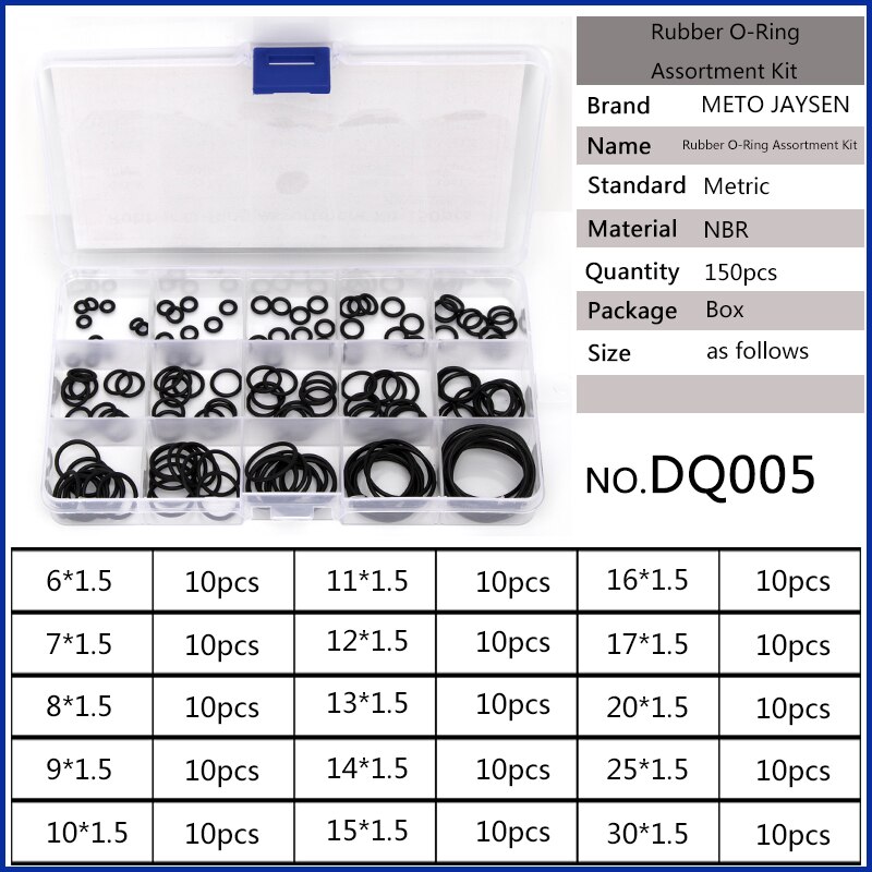 Juntas tóricas de sellado NBR, Arandela de goma reemplazos de juntas duraderas OD6-30mm CS1mm 150mm 1,5mm 1,9mm 15 tamaños DQ004, 2,4 Uds.: DQ005x1