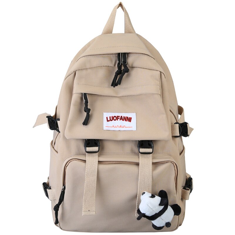 Student Mädchen Schnalle Rucksack Wasserdichte Nylon Nette Schule Tasche Laptop Damen Rucksack Frauen Buch Kawaii Tasche Weibliche Luxus: beige / No panda Pendant