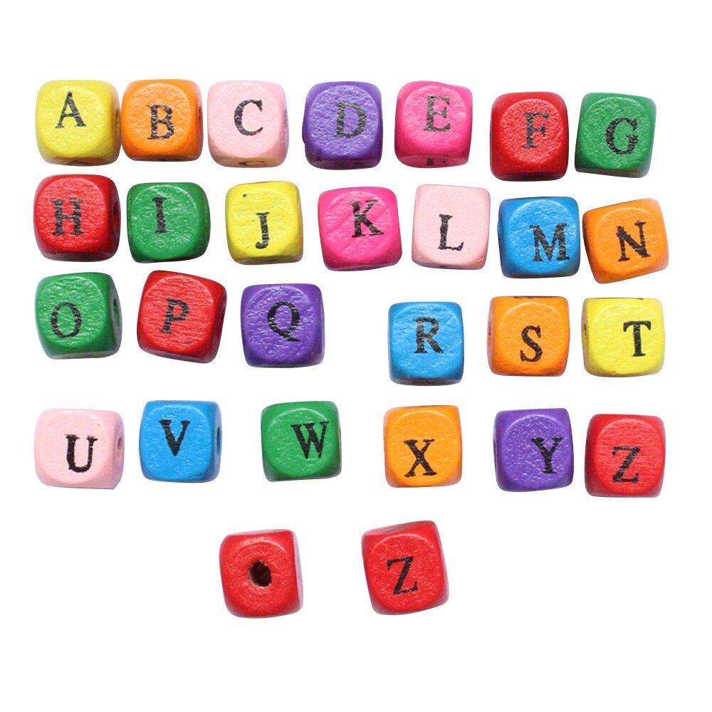 100pcs Natural Mixed Wooden Alphabet Letter Spacer Cube Beads Craft DIY 10mm ark: Multi-Colored