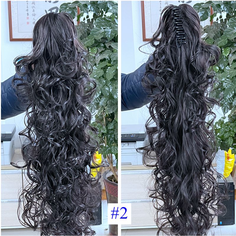 Luxury for Braiding 76cm 210g Long Wavy High Temperature Fiber Synthetic Hair Pieces Claw Clip Ponytail Extensions for Women: #2