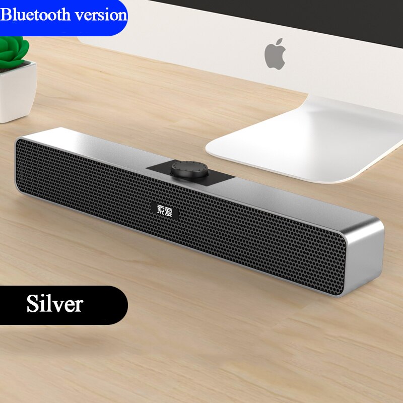 3D Surround Bluetooth 5.0 Soundbar USB Wired Computer Speakers Stereo Subwoofer Sound bar Loudspeaker for Laptop PC Theater TV: bluetooth ver sliver