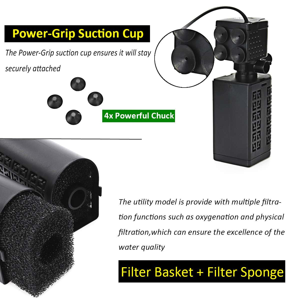 12/28/38W Biological Internal Filter Fish Tank Aquarium Filtration Pump 1000-2800L/H Submersible Aquarium Water Pump