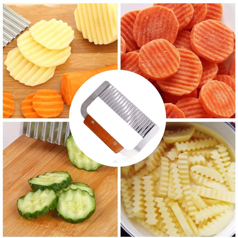 Rvs Wave Aardappel Cutter Groentesnijder Fruit Rimpeluitvoering Cutter Franse Bak Snijders Aardappel Chip Mes Keuken Gadgets