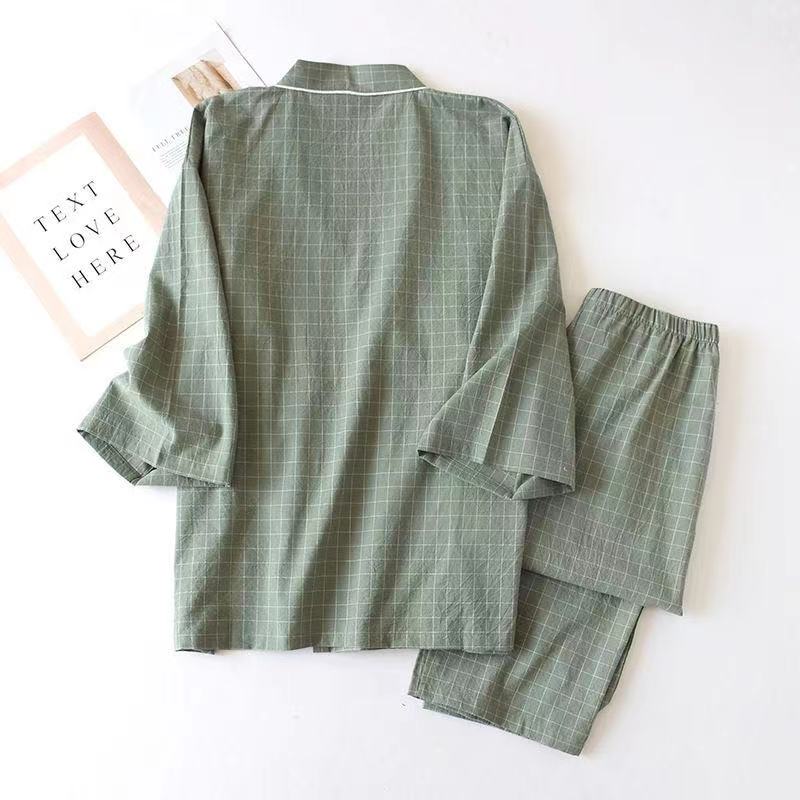 Pijama Kimono japonés para hombre, ropa de dormir de gasa de algodón, traje para casa de talla grande, pantalones de manga larga, primavera y otoño