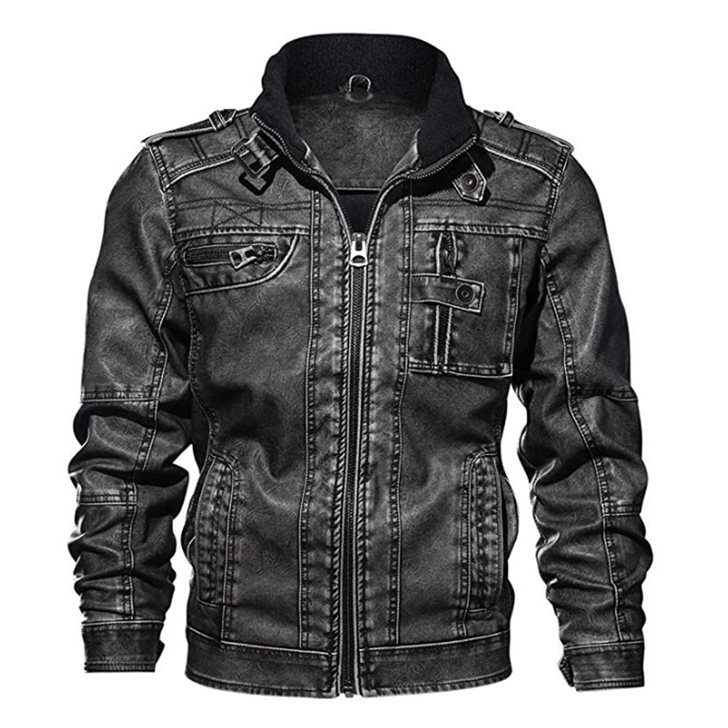 männer Neue Stickerei Motor- Leder Jacke Männer lässig Winter Baseball PU Vlies Jacken Mantel Dünne Lederjacke Männer: Schwarz / XXXL