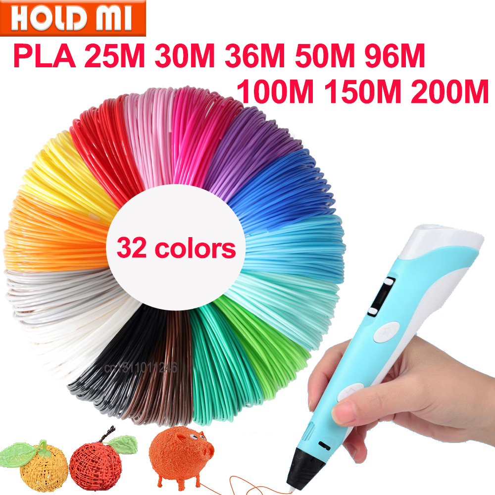 Färgat plastfilament för utskrift med 3d pennor, 32 färger, 25m 30m 36m 50m 100m 200m, säker plastpåfyllning för 3d barnpennor