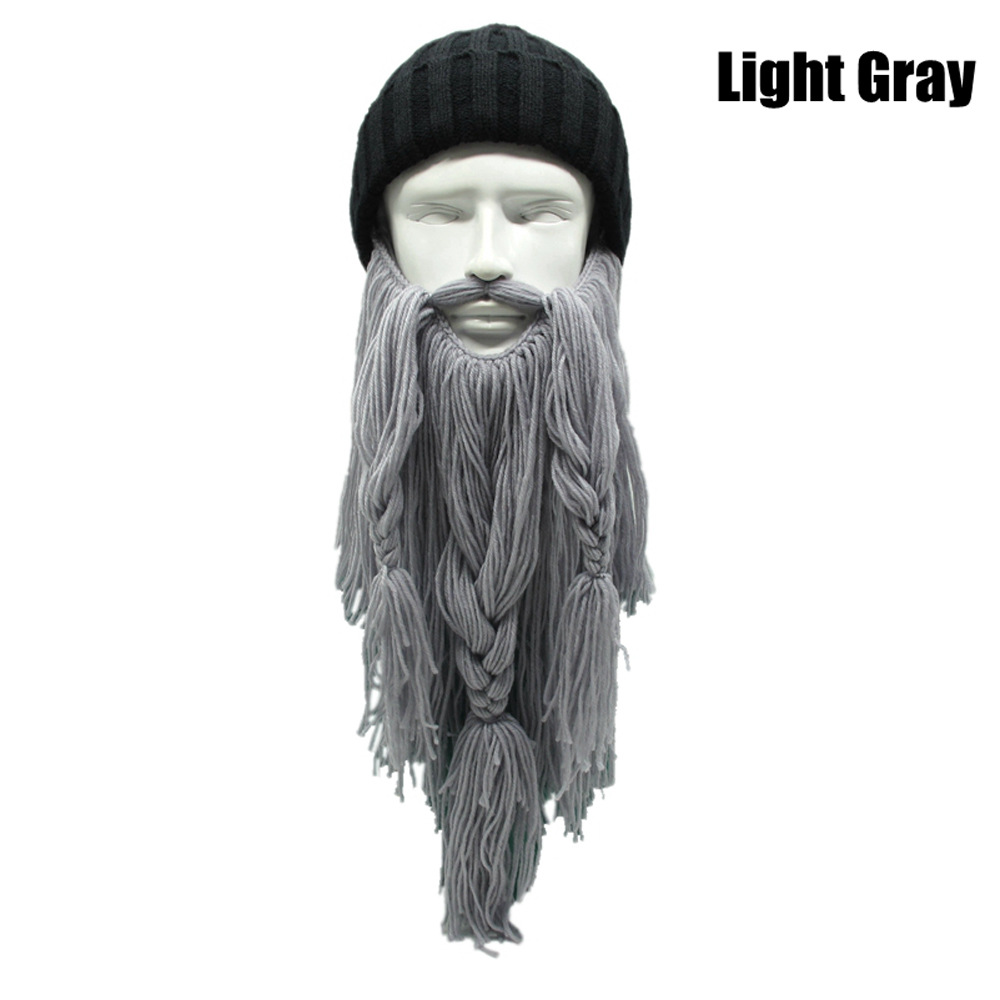 Sombreros vikingos con barbas largas, sombreros de lana de esquí para Halloween: Gris