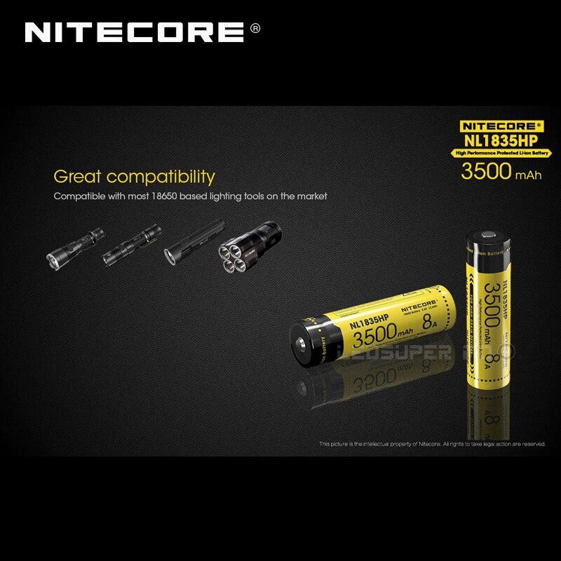 Original Nitecore NL1835HP 3500mAh 8A High Performance Protected 18650 Li-ion Battery