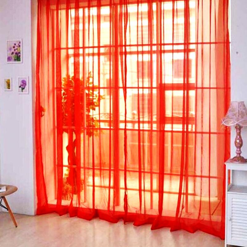 Romantisk soveværelse billig færdig organza barn vinduesgardin til stue bryllup boligindretning: Rød / 2pc 200 x 100cm