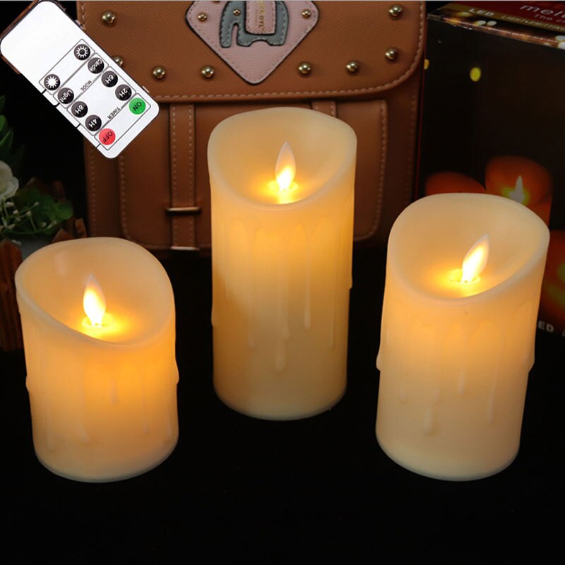 Pack of 3 Remote Control Moving Wick LED Flameless Candles , Flickering Battery Operated Pillar Candles With Realistic Flame