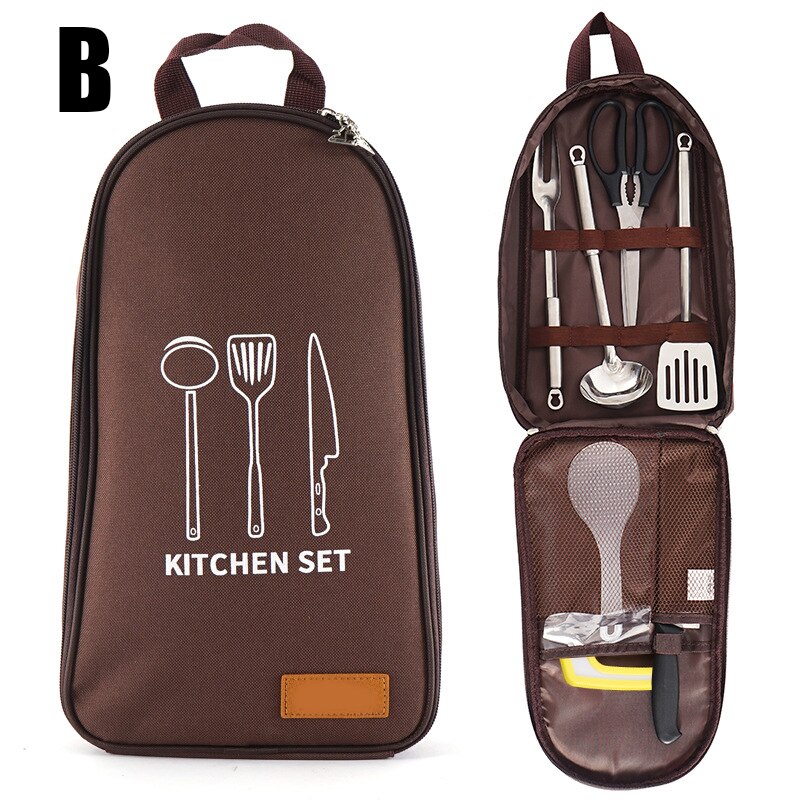 7pcs/set Camping Kitchenware Set Barbecue Tool Set Portable Cookware Barbecue Kit for Outdoor Travel Camping NOV99: b