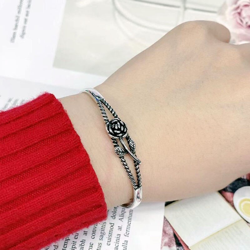 Mewanry 925 sterling silber armband für damen, sommertrend, vintage-charm, süße rose, party, thailändischer silberschmuck, geburtstag